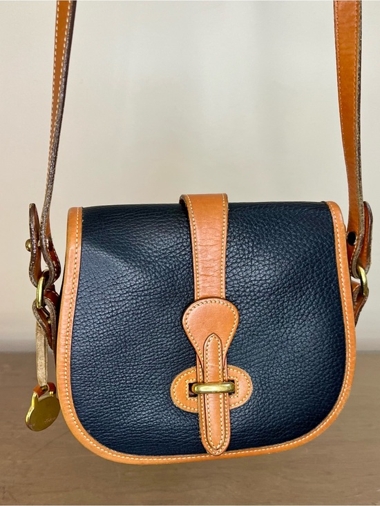 Dooney & Bourke Handbags - Vintage Dooney & Bourke Pebbled Leather Equestrian Crossbody Bag Black/Brown